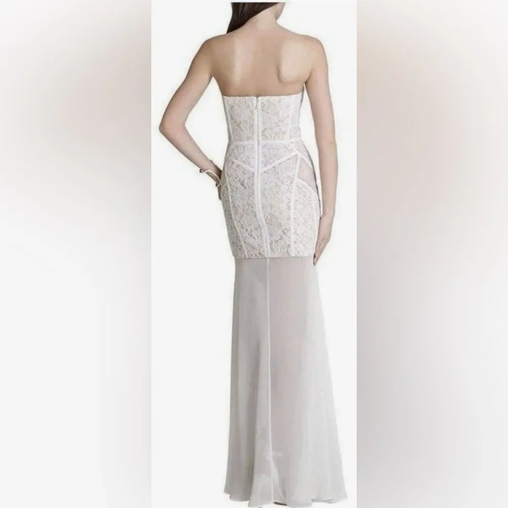 Bcbg Maxazria Elegant White Strapless Lace Dress, US2 - Picture 3 of 14